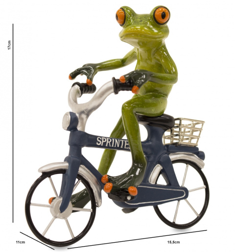 Ozdobna figurka na szafkę żaba na rowerze rowerzysta