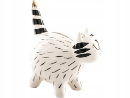 Skarbonka ceramika na napiwki kot dla dziecka biały pasy