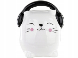 Skarbonka ceramika na prezent napiwki kot w słuchawkach