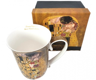 Wysoki kubek w pudełku The Kiss porcelana na urodziny Klimt