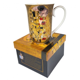 Wysoki kubek w pudełku The Kiss porcelana na urodziny Klimt
