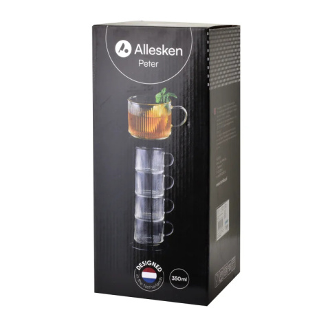 Komplet 4 szklanych kubków na stojaku na urodziny peter