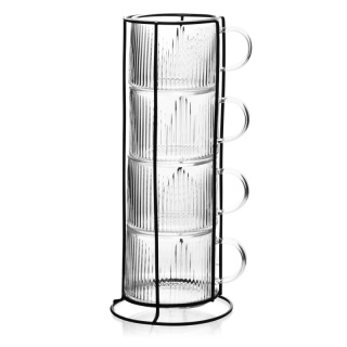 Komplet 4 szklanych kubków na stojaku na urodziny peter