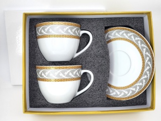 Komplet 2 filiżanki Queen Isabell łyżeczki złoto prezent