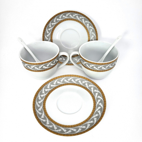 Komplet 2 filiżanki Queen Isabell łyżeczki złoto prezent