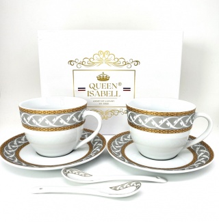 Komplet 2 filiżanki Queen Isabell łyżeczki złoto prezent