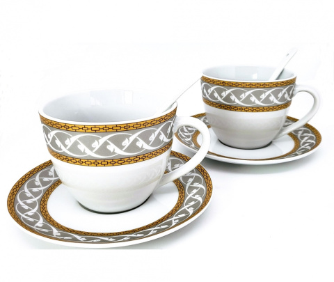 Komplet 2 filiżanki Queen Isabell łyżeczki złoto prezent