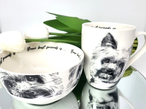 Komplet kubek z miseczką Queen Isabell pies york miska