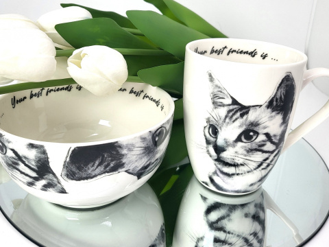 Komplet kubek z miseczką Queen Isabell kot sokoke miska