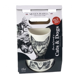 Zestaw kubek miseczka Queen Isabell kot amerykański prezent