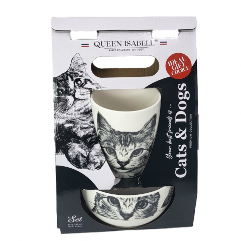 Zestaw kubek miseczka Queen Isabell kot amerykański prezent