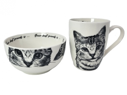 Zestaw kubek miseczka Queen Isabell kot amerykański prezent