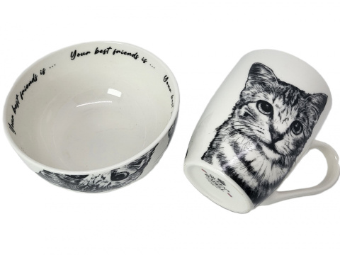 Zestaw kubek miseczka Queen Isabell kot amerykański prezent