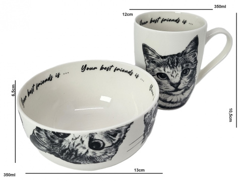 Zestaw kubek miseczka Queen Isabell kot amerykański prezent