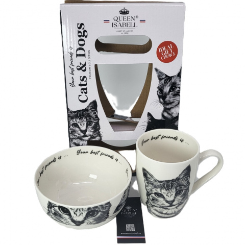 Zestaw kubek miseczka Queen Isabell kot amerykański prezent