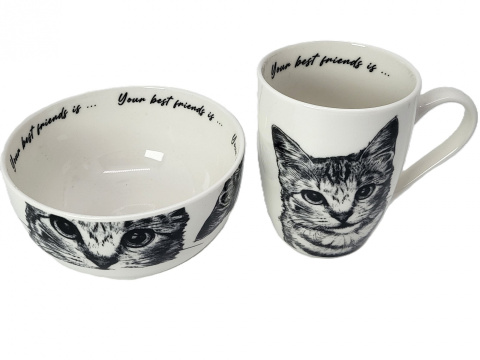 Zestaw kubek miseczka Queen Isabell kot amerykański prezent