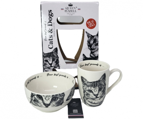 Zestaw kubek miseczka Queen Isabell kot amerykański prezent