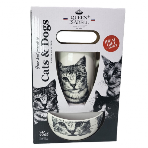 Zestaw kubek miseczka Queen Isabell kot amerykański prezent