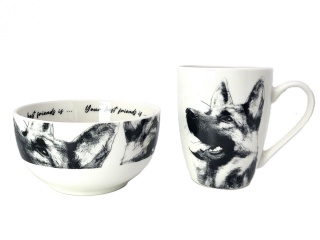 Zestaw kubek miseczka Queen Isabell pies owczarek miska