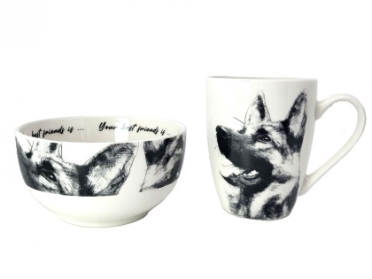 Zestaw kubek miseczka Queen Isabell pies owczarek miska