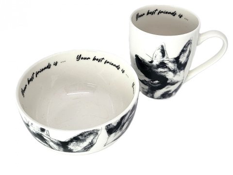 Zestaw kubek miseczka Queen Isabell pies owczarek miska