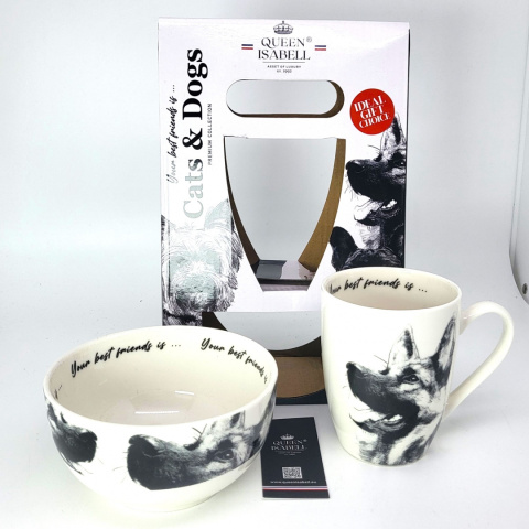 Zestaw kubek miseczka Queen Isabell pies owczarek miska