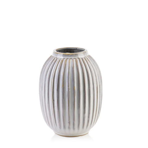 Ceramiczny wazon 20,5 cm prezent Yarine tłoczony biały beż