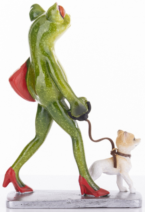 Ozdobna figurka na biurko żaba z psem na prezent pies
