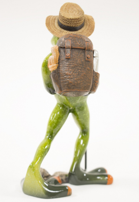 Dekoracyjna figurka żaba wędrowiec turysta na prezent