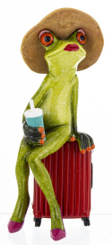 Dekoracyjna figurka żaba turystka z walizką na prezent