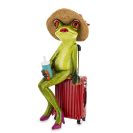 Dekoracyjna figurka żaba turystka z walizką na prezent