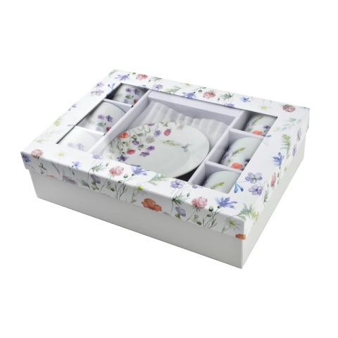 Komplet 6 filiżanek spodki joy na prezent kwiaty porcelana