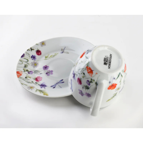Komplet 6 filiżanek spodki joy na prezent kwiaty porcelana