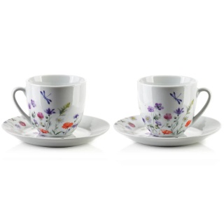 Komplet 6 filiżanek spodki joy na prezent kwiaty porcelana