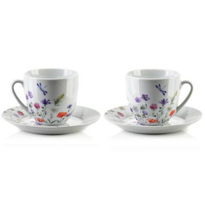 Komplet 6 filiżanek spodki joy na prezent kwiaty porcelana
