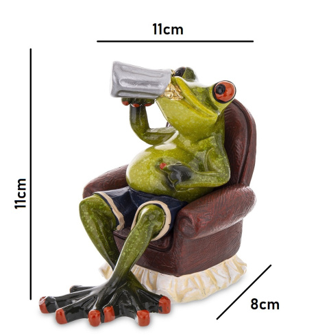Ozdobna figurka żaba na fotelu z piwem na szafkę piwosz