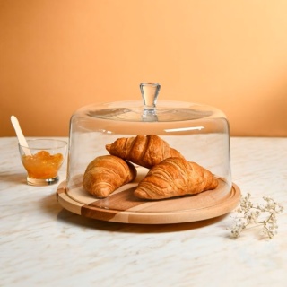 Drewniana patera obrotowa z kloszem na ciasto Krosno Glamour