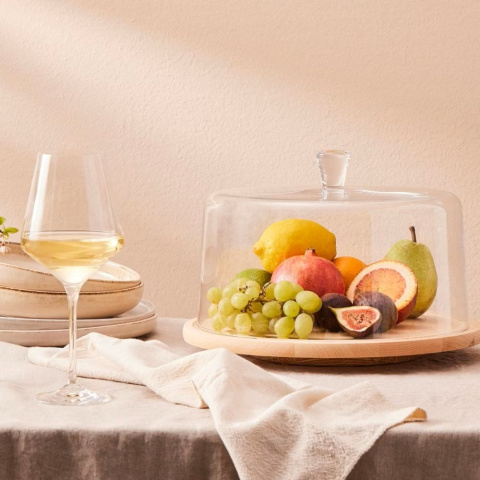 Drewniana patera obrotowa z kloszem na ciasto Krosno Glamour