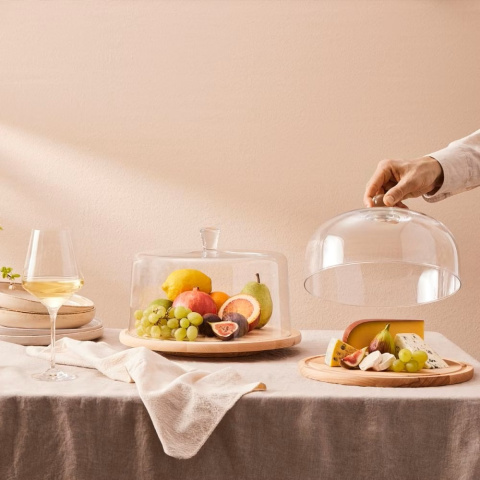 Drewniana patera obrotowa z kloszem na ciasto Krosno Glamour