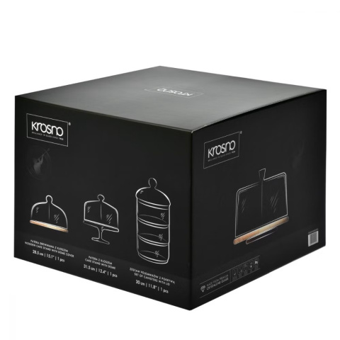 Drewniana patera obrotowa z kloszem na ciasto Krosno Glamour