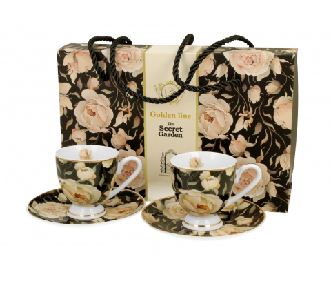 Zestaw 2 filiżanki espresso golden line english roses black