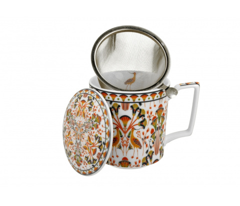 Komplet kubek zaparzacz do herbaty ziół heron kwiaty geo