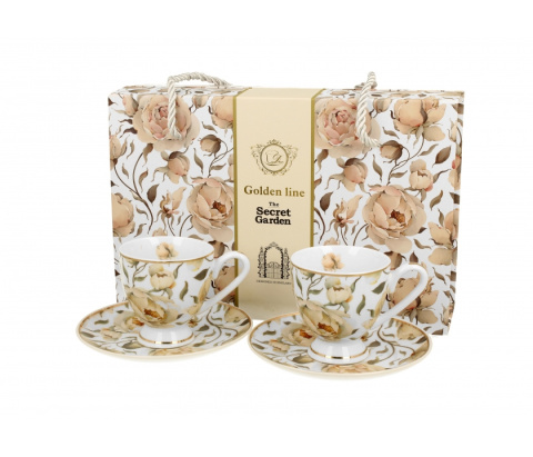 Zestaw 2 filiżanki espresso golden line english roses white