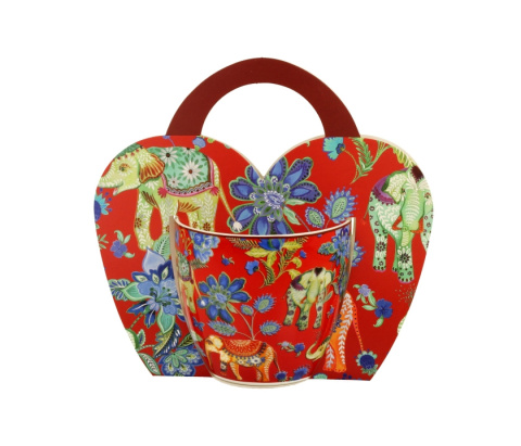 Kubek do herbaty kawy na prezent Ankur red w koszyczku słoń