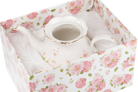 Dzbanek czajnik do herbaty 1l róża różowa na prezent