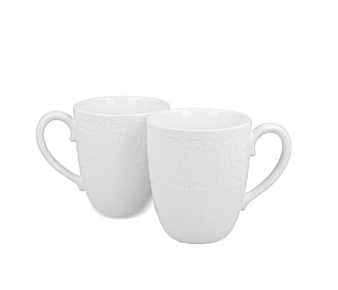 Zestaw dwa kubki do kawy białe tłoczone Alice na prezent