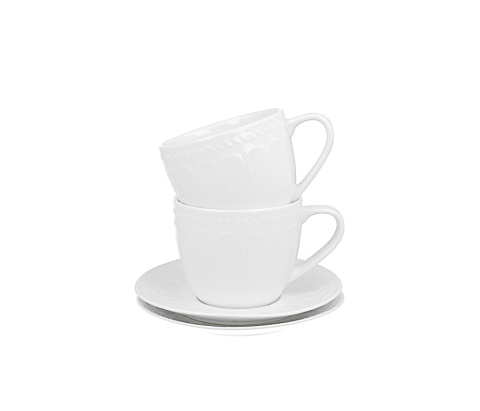 Zestaw dwie filiżanki do herbaty białe tłoczone twilight