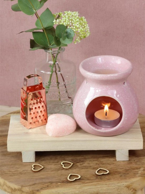 Zestaw kominek różowy wosk tarka podstawka ceramika różany