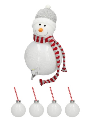 Szklana świąteczna kula z kranem 5,5 l bałwan zestaw 5 szt