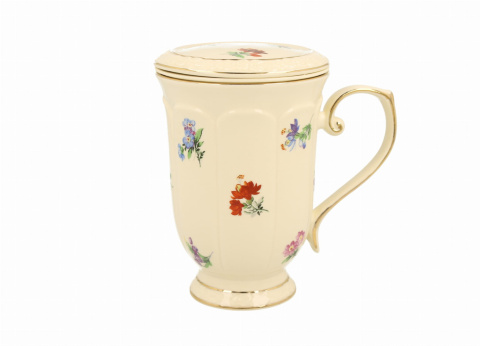 Zestaw kubek zaparzacz pokrywka England ecru porcelana